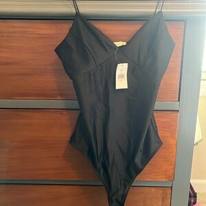 Timing black satin bungee bodysuit